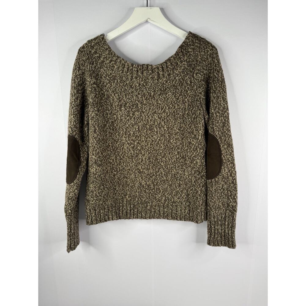 Y2K Old Navy Ragg Sweater Womens XL Elbow Patch Brown Lambswool Angora Academia